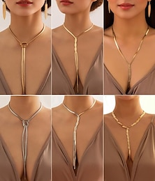 levne -Dámský elegantní kovový náhrdelník s lariátem - minimalistický zlatý &Stříbrné řetízkové šperky ve tvaru Y pro dámy, ideální na večírky, rande a večerní outfity
