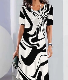 abordables -Femmes Robe Midi Robe d'Été Occasionnel Extérieur Sortir Coupe régulière A Ombre Bloc de Couleur Manche Courte Col en V Noir Rose Claire Orange Vert Été