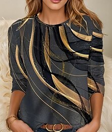 economico -Per donna Maglietta Grafico Geometrico Vintage Elegante Classico Manica Lunga Girocollo Top Regolari Quotidiano Stampato Bianco Verde Cachi Grigio chiaro Grigio scuro Estate Primavera Autunno