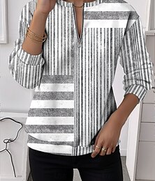 זול -Womens סוודר רבע זיפר פולר גרפי פס קז'ואל ארוך שרוול צווארון עגול רגיל טופים יומיומיים חצי הדפס כחול סגול ירוק אפור אביב סתיו חורף