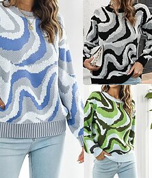 economico -Per donna Maglione Casual Blocco di colori Spesso Girocollo Lavorato a maglia Manica Lunga Top Regolari Maglia Quotidiano Ferie Uscire Nero Blu Autunno Inverno