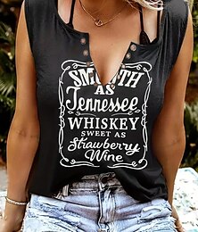 economico -Festival musicale, whisky del Tennessee, dolce come il vino di fragola, canotta da donna, bohémien, vintage, metallizzato, senza maniche, scollo a V, top normali, quotidiano, nero, rosa, rosso, verde,