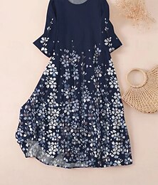 ieftine -Pentru femei Rochii Midi Rochii Tricou Rochie A line Rochie de vară Vacanță Casual Stiluri de Plajă Dată Rochie de vară Fit regulat Floral Grafic Manșon scurt Stil Nautic Maro Închis Negru Alb Verde