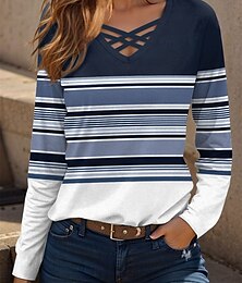 economico -Per donna Maglietta Grafico Geometrico Vintage Elegante Classico Manica Lunga Scollo a V Top Regolari Quotidiano Taglio Stampato Blu Viola Verde Primavera Autunno
