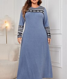 ieftine -Pentru femei Mărime Plus Rochie casual Floral Stil Nautic Manșon Lung Primăvară Toamnă Elegant Modă Modern Casual Rochie Maxi lungă Zilnic Concediu Rochie