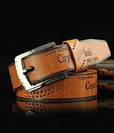 abordables -Cinturón casual vintage de piel sintética para hombre: elegante diseño perforado con hebilla de metal cepillado, perfecto para uso diario y jeans, ajustable a 43,31 pulgadas.