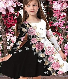 ieftine -Girls ' 3D Floare Rochie Manșon Lung Vară Primăvară Vacanță Zilnic Concediu Prințesă Frumoasa Dulce Copii 4-12 ani Rochie casual Rochie A line Lungime Genunchi Fit regulat