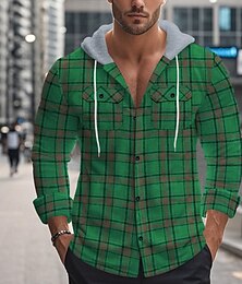 economico -Per uomo Camicia Camicia Estiva Camicia casual Camicia da Spiaggia Camicia con Bottoni Giallo Rosso Verde Grigio chiaro Grigio Manica Lunga Plaid Con Cappuccio Vacanza Camicia hawaiana Tasca
