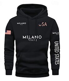 abordables -Hombre Sudadera Negro Rojo Azul Piscina Verde Trébol Con Capucha Bandera estadounidense Bolsillo Correa Bolsillo delantero Deporte Diario Festivos Poliéster Ropa de calle Gráfico Casual Otoño Invierno