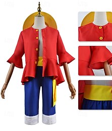 preiswerte -Sonnengott Ruffy Anime Hose Hut Outfits Cosplay-Anzüge Halloween Karneval Leistung Oberteil Hose Gürtel Für Herren Jungen Kinder Erwachsene