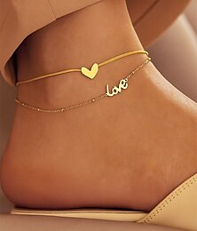 abordables -Tobillera con capas de corazón de amor dorado para mujer: cadena de aleación ajustable, diseño minimalista elegante para verano, playa y ropa informal.