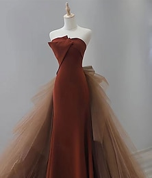 economico -Abito da sera a trapezio, elegante, formale, da sposa, con strascico a ruota, senza maniche e senza spalline, con pieghe 2025