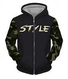 economico -Per uomo Felpa con cappuccio Felpa con cappuccio a zip intera Nero Marrone Cachi Con Cappuccio Lettera Mimetico Patchwork Tasca Sport & Outdoor Quotidiano Ferie Poliestere Streetwear Essenziale Casual