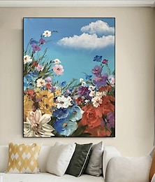abordables -Pintura al óleo hecha a mano, lienzo, arte de pared, decoración moderna de primavera, departamento de curación, paisaje floral para decoración del hogar, pintura enrollada sin marco y sin estirar
