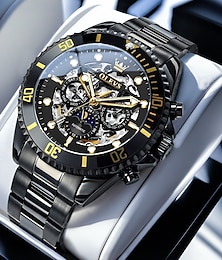 abordables -OLEVS Hombre Relojes de cuarzo Creativo Moda Reloj Casual Reloj de Muñeca Cuerda Automática Pantalla de fase lunar Luminoso IMPERMEABLE Acero Reloj