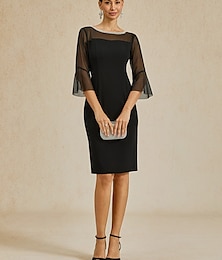 abordables -Mujer Vestido hasta la Rodilla Vestido tubo Elegante Fiesta Formal Color sólido Manga 3/4 Cuello Barco Negro Verano Primavera