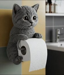 お買い得  -猫のトイレットペーパーホルダー壁掛け、かわいい樹脂製猫のバスルームロールホルダー、壁の装飾用の愛らしい子猫のトイレットペーパー収納ラック
