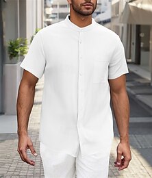 abordables -Homme Chemise Chemise d'été Chemise Décontractée Chemise de Plage Chemise Boutonnée Noir Blanche Bleu Ciel Gris Manche Courte Uni Band Collar Vacances Hawaïen Avec Poches Vêtement Tenue Polyester