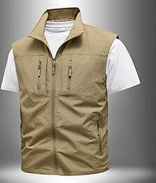 billiga -Herr Väst Gilet Utomhus Dagligen Mode Ledigt Vår Höst Ficka Polyester Bekväm Slät Dragkedja Hög krage Normal Svart Kaki Armégrön Mörkblå Väst