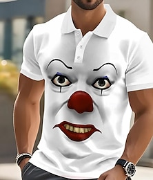 رخيصةأون -Halloween رجالي مهرج مضحك بولو ستايل كم قصير قمصان البولو Lapel البشع ستايل هاواي كاجوال الأماكن المفتوحة شارع هدية ملابس الرياضة طباعة ثلاثية الأبعاد Buttons الصيف أسود أبيض أحمر