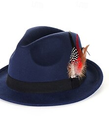 billige -Herre Fedora Oktoberfest-hatt Svart Vin polyester Fjær Mote Fritid Gate Daglig Fargeblokk Solkrem Pustende