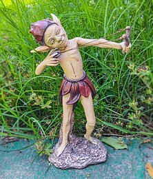 economico -Statua in resina di elfo con fionda per giardino, statuetta di gnomo da giardino per esterni, divertente decorazione in miniatura di fate, micro ornamento paesaggistico, regalo di decorazione per la
