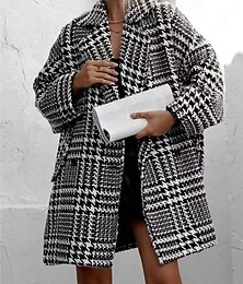 preiswerte -Damen Mantel Freizeitjacke Warm Bequem Tasche Mode Modern Lässig Hahnentrittmuster Ausgehen Wochenende Einreihig Lang Umlegekragen Normale Passform Langarm Oberbekleidung Schwarz Aprikose Herbst