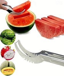 economico -Affettatrice per anguria in acciaio inox, taglia-frutta veloce, multifunzionale, coltello per anguria in acciaio inox, affetta-melone, divisore per frutta, utensile da cucina per melone, melone verde,