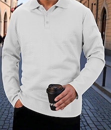 abordables -Homme Chemise de golf Travail Occasionnel Revers manche longue Mode Confortable Uni Boutons Printemps & Automne Kaki foncé Noir Blanche bleu marine Vert militaire Gris Chemise de golf