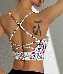 ieftine -Pentru femei Sutien de yoga Rezervor Sutien Pilates Lenjerie de Corp Μεσαία στήριξη Respirabil Spate încrucișat Flori Sportiv Îmbrăcăminte de Sport  Albastru Deschis Albastru Lac Sală de fitness