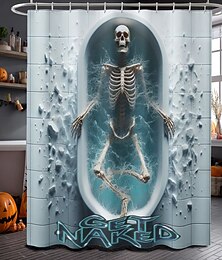 economico -Tenda da doccia di Halloween con ganci in poliestere, lavabile, impermeabile, motivo decorativo per vasca da bagno