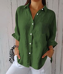 ieftine -Pentru femei Bluză Culoare solidă Elegant Epocă Tropical Manșon Lung Guler Cămașă Topuri obișnuite Zilnic Concediu Nasturi Negru Alb Roz Îmbujorat Bleumarin Albastru piscină Vară Primăvară Toamnă