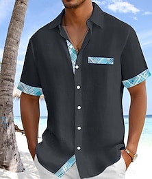abordables -Hombre Camisa Camisa de lino Camisa de verano Ropa de playa Abotonar la camisa Color sólido Casual Playa Blanco Rosa Azul Marino Azul claro Manga Corta Cuello Primavera verano Verano Ropa Bloque de