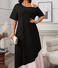 ieftine -Pentru femei Mărime Plus Rochie casual Culoare solidă În V Manșon Jumate Vară Primăvară Elegant Modă Modern Casual Rochie Maxi lungă Zilnic Concediu Rochie