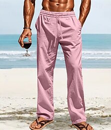 olcso -Férfi Vászon nadrág Nadrág Nyári nadrág Strand nadrág Zseb Rugalmas derék Zsinór Sima Mokaszinok Légáteresztő Vakáció Napi Szabadság Hawaii Boho Fehér Sötétvörös