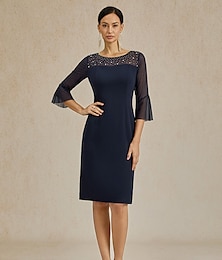 abordables -Femmes Robe Midi Robe fourreau Élégant Coupe régulière Couleur Unie Demi Manches Col ras du cou bleu marine Été Printemps