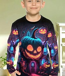 abordables -Halloween Garçons 3D Potiron T-shirt manche longue Printemps Automne Mode Basique Enfants 4-12 ans Col Rond Extérieur Occasionnel Quotidien Coupe régulière