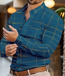 preiswerte -Herren Hemd Kleidhemd Durchgeknöpft Hemd Knitterfrei Karomuster Büro & Karriere Hochzeitsfeier Schwarz Weiß Rote Königliches Blau Langarm Revers Frühling & Herbst Bekleidung Fronttasche