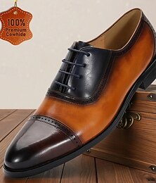 economico -scarpe oxford bicolore da uomo in vera pelle – stile classico con punta a punta e lacci per professionisti, abbigliamento da ufficio ed eventi formali