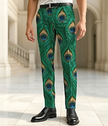 economico -Per uomo Pantaloni Eleganti Pantaloni Pantaloni casual Pantaloni da Abito Piuma di pavone Lunghezza intera Vacanza Feste Retrò Vintage Blu Verde Micro-elastico