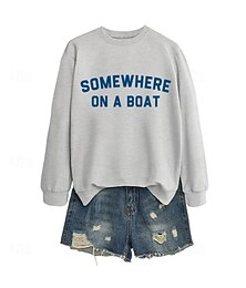 economico -Per donna Felpa Pullover Lettera Streetwear Casual Manica Lunga Girocollo Top Regolari Streetwear Ferie Stampato Rosso Blu Verde Grigio Autunno Inverno