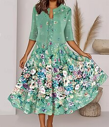 economico -Per donna Insieme del vestito Abito a trapezio Abito Estivo Casual Abiti semi formali Ombre Floreale Stampato Abito Midi Mezza Manica Scollo a V Vacanza Data Rosso Azzurro cielo Verde Estate Primavera
