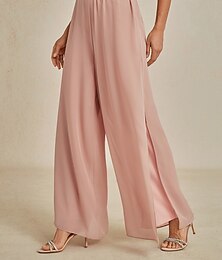 economico -Per donna Culotte Gamba Larga Pantaloni a gamba dritta Elegante Stile Classico Casual Lunghezza intera Vita media Tinta unica Elastico in vita Elasticizzato Matrimonio Vacanza Feste Rosa cipria