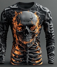 お買い得  -ハロウィン 死者の日 スカル メンズ スケルトン Tシャツ 長袖 Tシャツ 3Dプリント クルーネック シャツ ファッション 誇張 ストリート カジュアル デイリー 夏 春 秋 衣類 アパレル