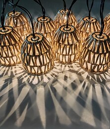 お買い得  -手編みのラタン - ランタンストリングライト、LED電球10個付き、プラグイン装飾ライト、屋内屋外バルコニーパティオガーデンウェディングベッドルームの装飾用