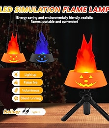 economico -Decorazione di zucca di Halloween, lampada a fiamma, ornamento, barra luminosa, decorazione da palcoscenico, braciere di simulazione a LED creativo
