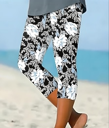 abordables -Leggings de femme Pantalons Capri Haute Élastique Vacances Mode Hawaïenne Longueur Cheville Taille Moyenne Imprimé Floral Thermique Chaud Respirant Doux Vacances Casual Quotidien Cendre Été Printemps