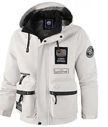 abordables -Hombre Chaqueta al aire libre Chaqueta casual Vacaciones Diario Resistente al Viento Mantiene abrigado Bolsillo Otoño Invierno Letra Moda Clásico Con Capucha Regular Blanco Naranja Gris Oscuro