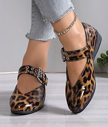 baratos -Mulheres Rasos Sapatos Confortáveis Diário Presilha Sem Salto Dedo Apontado Casual Couro Sintético Correia de Calcanhar Vinho Leopardo Preto
