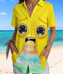 economico -Per donna Camicia Grafico 3D Quotidiano Elegante Manica Corta Colletto a Camicia Top Regolari Quotidiano Giallo Azzurro cielo Arancione Estate Primavera